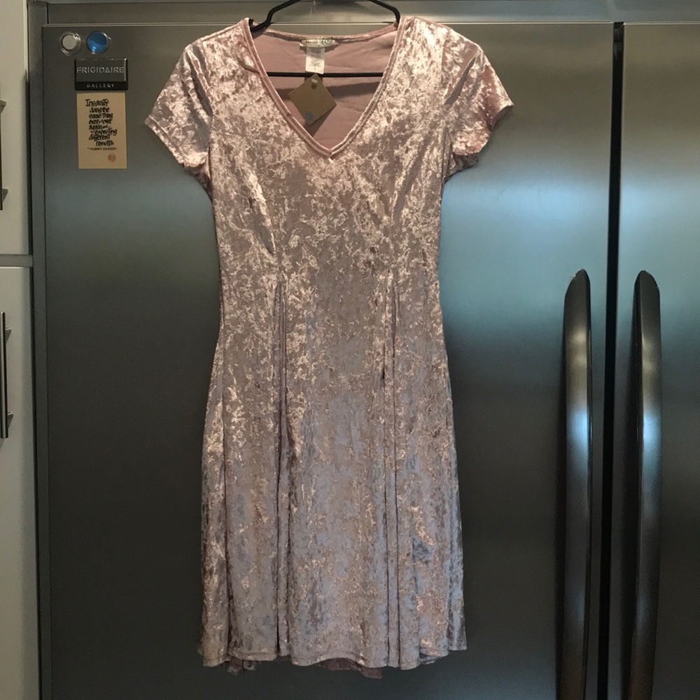 New V neck brushed velvet pink dress